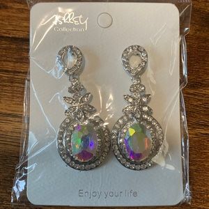 Silver earrings with Iridescent gem stone